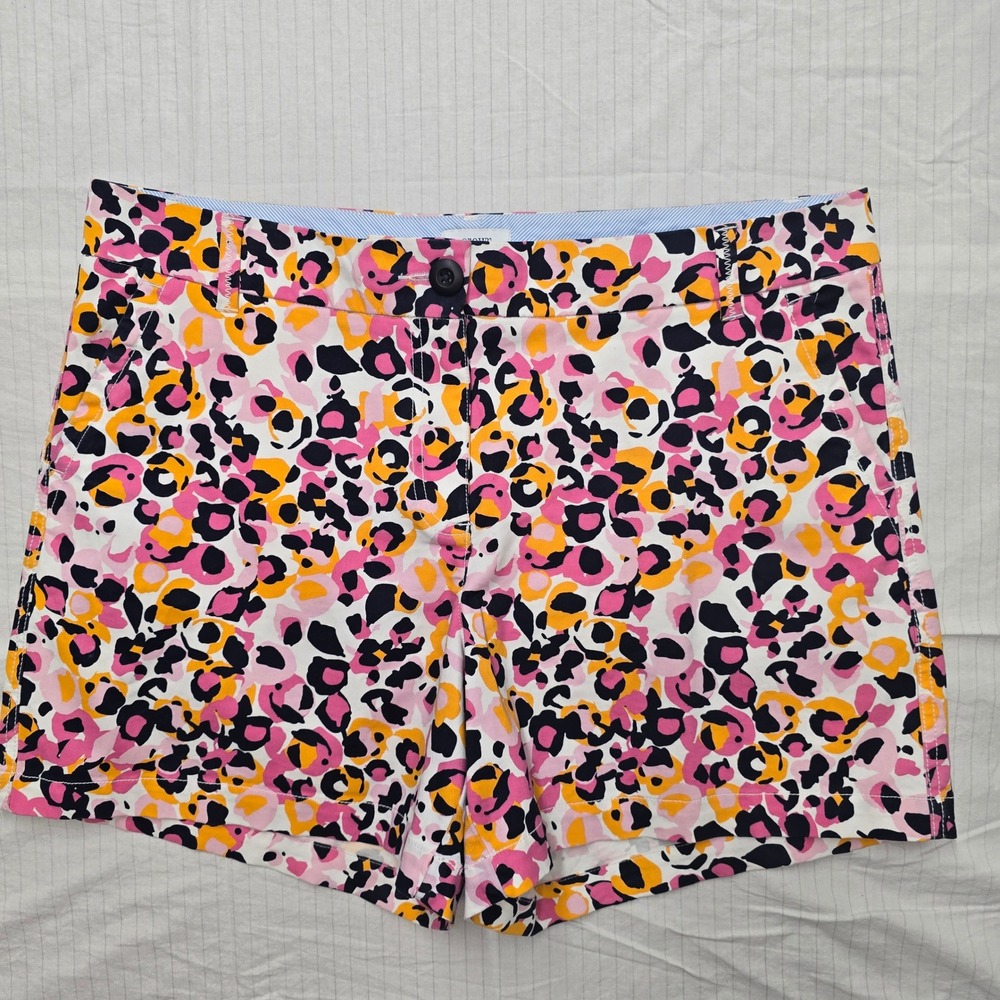 Crown & Ivy Caroline Shorts Womens 12 Pink Orange Abstract Leopard Print Chino
